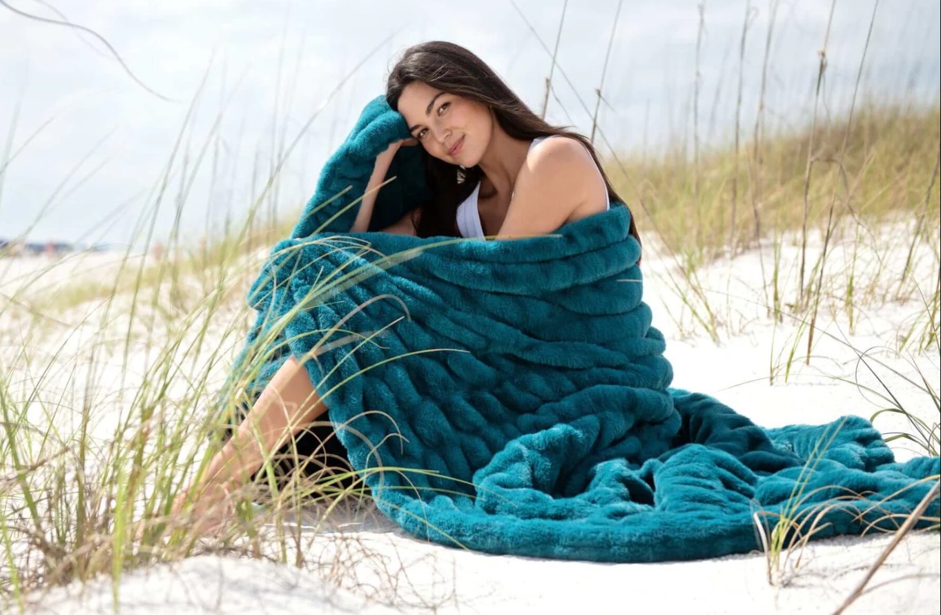 Plush folded minky couture style blanket showing soft textured fabric